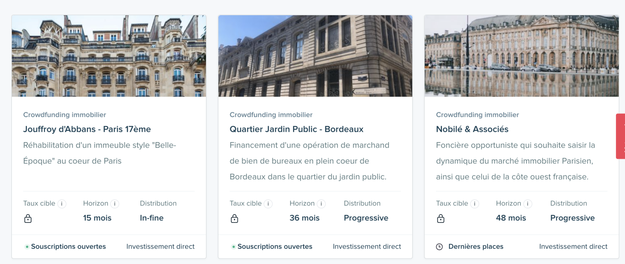 Principe du crowdfunding immobilier Capture d'écran d'une plateforme de Crowdfunding