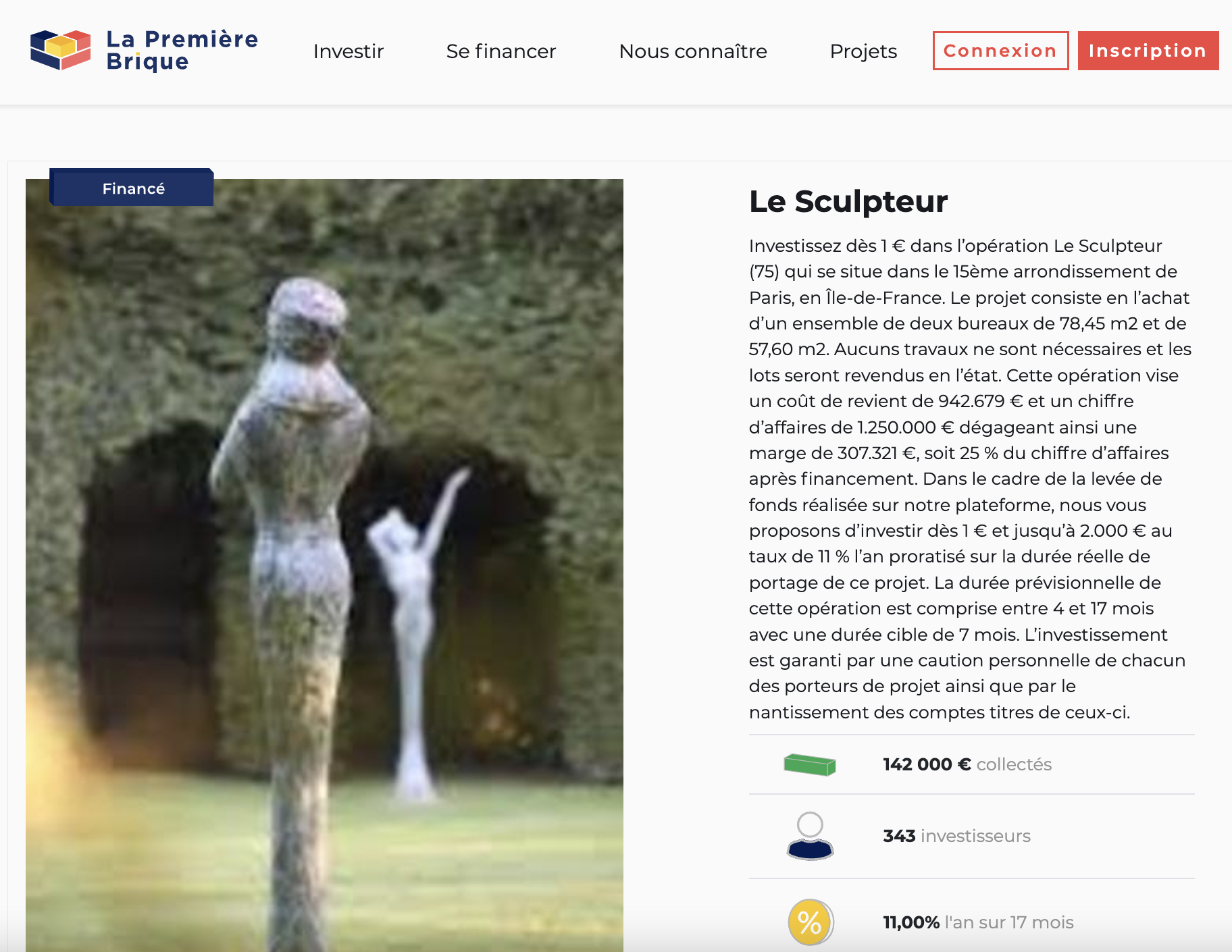 Exemple d'un projet proposé sur La Première Brique Capture d'écran du site La Première Brique