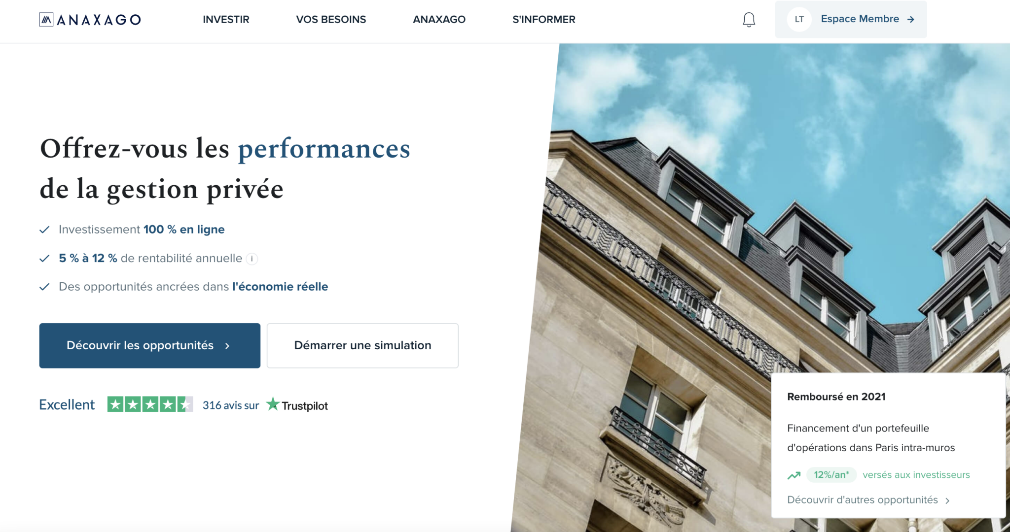 Présentation d’Anaxago Capture d'écran du site Anaxago