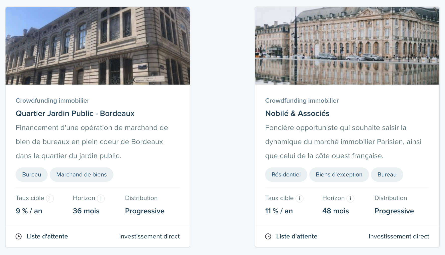Les offres Anaxago Capture d'écrans du site Anaxago présentant des biens immobiliers